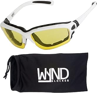 WYND Blocker Motorcycle Riding Glasses Extreme Sports Wrap Sunglasses, White, Yellow Night Driving