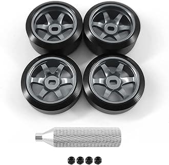 6 Spoke Wheel Rims & Rc Car Drift Tires for 1/28 RC Hobby Model Car, [2*N+2*W] 4 Pcs 20mm Aluminum Alloy Rims for Wltoys K969 K989 P929 AWD XRX AMZ WL DRZ GLA BZ (Titanium Drift)