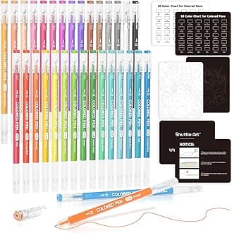 - Shuttle Art Gel Ballpoint Pens 30 Colors 0.6mm Ultra Fine Cute Journal Pen Gel Ink with Black Paper Color Samples for Adult Coloring Book Illustration Writing Drawing Notebook Diary Memo School Study