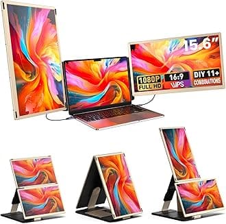 Laptop Extender 15.6-inch, 1080P FHD Portable Monitor with 120% sRGB, 235Rotation Detachable Screen, Plug & Play, Triple Screen Laptop Monitor Extender Compatible with Windows, Mac, Chrome