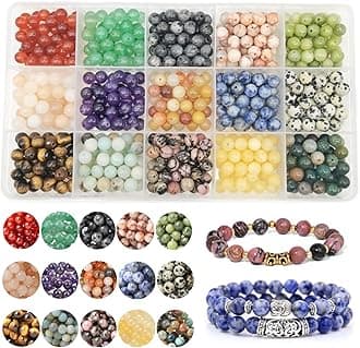 600pcs Natural Stone Beads Polished Beading 6mm Loose Beads Gemstone Crystal Energy Stone Healing Power for DIY Jewelry Making (6mm 15 Materials R1)