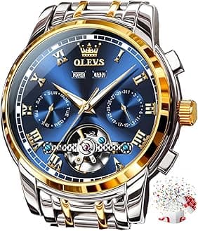 OLEVS Self Winding Watches for Men Automatic Mechanical Dress Tourbillon Stainless Steel Dual Calendar Waterproof Luminous Wrist Watch