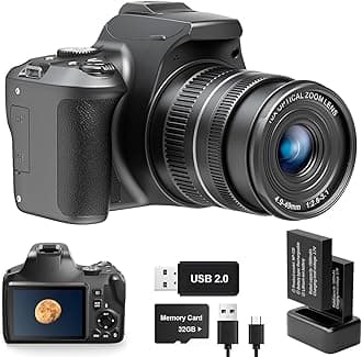 4K Digital Camera with 40X Zoom, 64MP DSLR for Beginners, Autofocus 1080P HD Vlogging Camera with EIS, 32GB SD Card, 2 Batteries