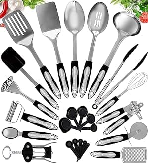Home Hero Stainless Steel Kitchen Utensil Set - 25 Cooking Utensils - Nonstick Kitchen Utensils Cookware Set with Spatula - Best Kitchen Gadgets Kitchen Tool Set Gift by