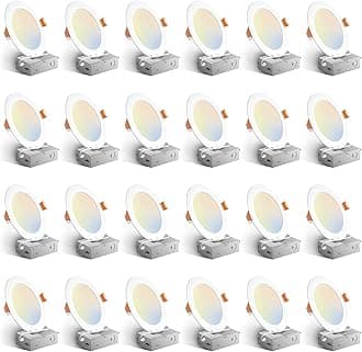 Amico 24 Pack 6 Inch 5CCT Ultra-Thin LED Recessed Ceiling Light with Junction Box, 1050LM Brightness, Dimmable Canless Wafer Downlight, 12W, ETL&FCC