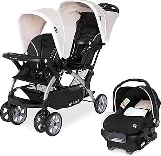Baby Trend Infant and Toddler Double Stroller & Car Seat Combo, 2 Pc Set, Khaki - Portable and Lightweight Stroller Duo and Car Seat Travel System Tandem