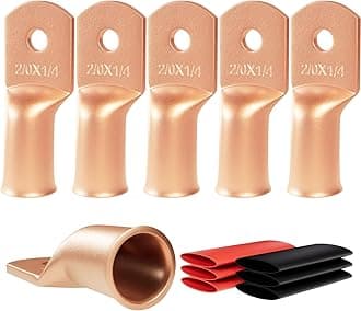 6pcs 2/0 Awg - 1/4" (M6) Sanuke Wire Lugs Ring Terminal Connectors Ends Heavy Duty for Battery Cable Lug Wire Electrical Eyelets with 3:1 Dual Wall Adhesive Heat Shrink