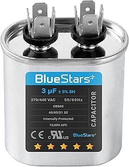 [UL Listed] BlueStars 3 uF MFD ±5% 370-440VAC Volt CBB65 Oval Run Start Capacitor 50/60 Hz AC Electric Replacement Part - for Central Air-Conditioners Heat Pumps Condenser Fan Motors AC Compressors
