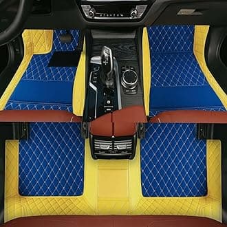 Custom Luxury Car Floor Mats Suitable for All Sedans, Sports Cars,SUV, Business Vehicles, Trucks, Waterproof and Anti Slip Fully Covered Leather Floor Mats (Yellow and Blue)