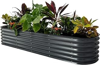 Aluzinc Raised Garden Bed Kits, 17" Tall 9 in 1 Modular Metal Raised Planter Bed for Vegetables Flowers Patio Ground Planter Box-Modern Gray