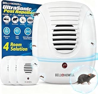 Bell+Howell Upgraded 2025 Ultrasonic Pest Repeller Indoor 4 Pk, Mice Repellent Indoor Home Kit, DIY Pest Control at Home, Plug in Spider Repellent, Rodent Repellent, Bug, Insect, Family & Pet Safe