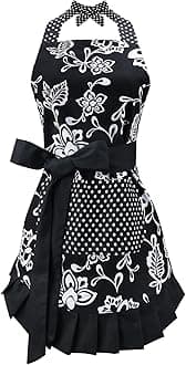 Black : Apron for Women with Pockets, Extra Long Ties, G2PLUS® Floral Apron, Perfect for Kitchen Cooking, Baking and Gardening, 29 x 21 - inch (Black)