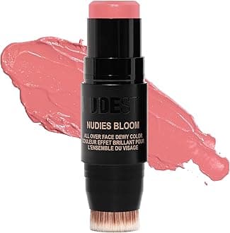 Nudies Bloom Dewy and Radiant Cream Blush 3-in-1 All Over Face Colour For Cheeks, Eyes and Lips w/Blending Brush (Cherry Blossom Babe)