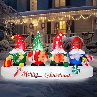 Rocinha 8FT Merry Christmas Inflatable Outdoor Decoration, Gnome Inflatable Christmas Decorations Outside, Blow Up Christmas Decorations Outdoor Inflatables Gnome Xmas Decorations