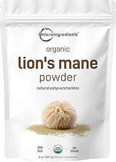 Organic Lion’s Mane Mushroom Powder, 8oz | Pure Fruiting Body Superfood | Supports Brain, Focus, Energy & Immune Health | Great for Smoothies & Coffee | Filler Free, Vegan, Non-GMO