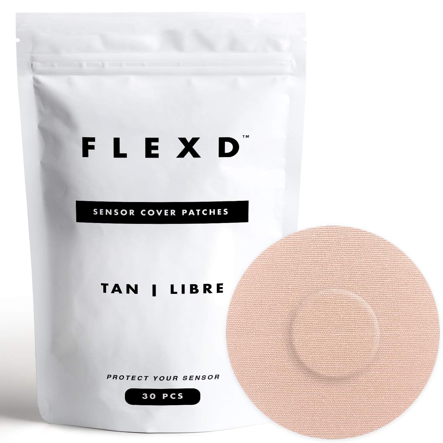 Flexd - Freestyle Waterproof Sensor Cover for Libre 2 & 3 - (30 Pieces) - Libre 3 Sensor Covers - CGM Adhesive Patch - No Glue in Center - (Round-Tan)
