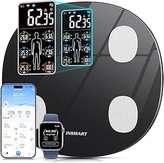 Scales for Body Weight, INSMART Updated Weighing Scales for Bathroom,Bluetooth Digital Smart Scales with Heart Rate,Heart Index & Body Balance Function for Fitness (180 Kg / 28 St / 396 Lb) (BLACK)