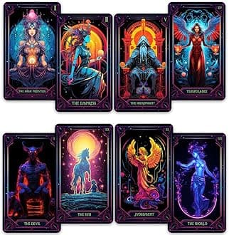 CRAFTERIAN Neon Tarot Cards │78 Tarot Cards │Original Tarot Cards for Beginners and Experts with Guide Book and Foil Edges│Fortune Telling Game, Divination Tools for All Skill Levels,.
