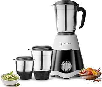 Longway Super Dlx Mixer Grinder | Up to 700 Watt Powerful Motor | 3 Jars for Grinding, Mixing, Juicing | 2 Year Warranty (Black & Gray, 3 Jars)