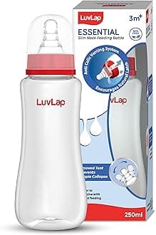 LuvLap Baby Essential Slim Neck Polypropylene Feeding Bottle, 250Ml, Plain, with anti Colic Nipple, New Born / Infants / Toddler upto 3 years, BPA Free, Red