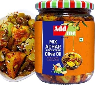 Add me Home Made Mixed Pickles in Olive oil 500gm in fresh Extra Virgin Mango Chilli Lemon Carrot ker Ginger karonda lasoda Fruit mix Achar pickle Glass Jar