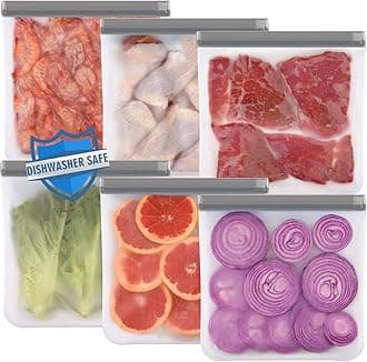 6 Pack Reusable Gallon Freezer Bags Dishwasher Safe, BPA Free Reusable 1 Gallon Bags, Leakproof Food Storage Bags for Marinate Meats, Cereal, Vegetables, Home Organization(Gray, 6Gallon)