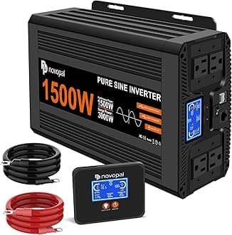 Novopal 1500 Watt Pure Sine Wave Inverter DC 12V to 110V 120V AC for Home, RV, Truck, Off-Grid Power Inverters with Built-in USB/Type-C,4 AC Outlets,Remote Control and Dual LCD Display (Upgrade)