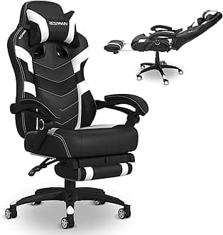 RESPAWN 110 Ergonomic Gaming Chair with Footrest Recliner - Racing Style High Back PC Computer Desk Office Chair - 360 Swivel, Adjustable Lumbar Support, Headrest Pillow, Padded Armrests - 2021 White
