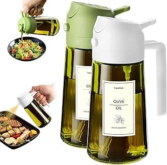 16oz Olive Oil Dispenser for Kitchen - 2 in 1 Olive Oil Dispenser and Oil Sprayer - Olive Oil Dispenser Bottle w/Stickers - Olive Oil Sprayer for Cooking 2Pcs White&Green (Light Blockage)