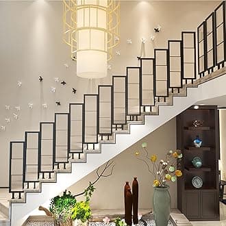Villa Wrought Iron Staircase Handrail With Glass - Luxury Style Indoor Light, Tempered Glass Balcony Railing, Black, Independently Installable