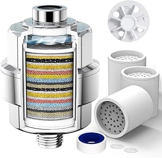 20-Stage Shower Head Filter-for Hard Water, with 3 Replaceable Filter Cartridges, High Output for Removing Chlorine and Fluoride, Polished Chrome