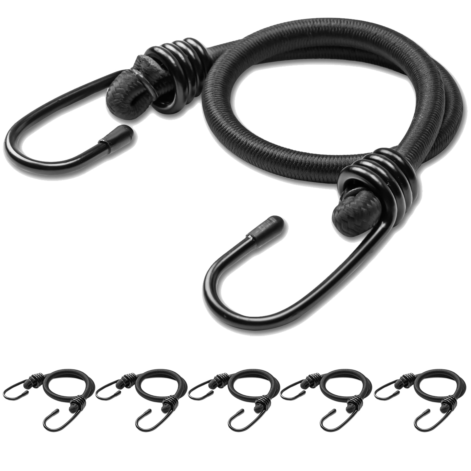 18inch Bungee Cords with Hooks,6Pcs Heavy Duty Extra Strong Outdoor Elastic Rope,Multi-Purpose Elastic Bungee Straps for Luggage,Camping,Tarps,Bike Rack,Outdoor Tent,Weatherproof（Black）