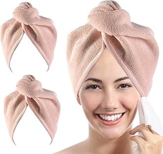 YoulerTex Ultra Plush Microfiber Hair Towel Wrap for Women, 2 Pack 10 inch X 26inch Purple, Ultra Absorbent Twist Hair Turban Drying Cap Hair Wrap, for Drying Curly, Long & Thick Hair (Peachy Beige)