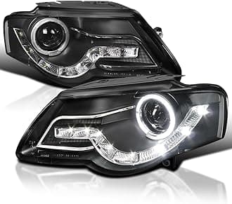 Spec-D Tuning Black Halo Projector Headlights + R8 Sty LED Lamps Compatible with 2006-2010 Volkswagen Passat, Left + Right Pair Headlamps Assembly