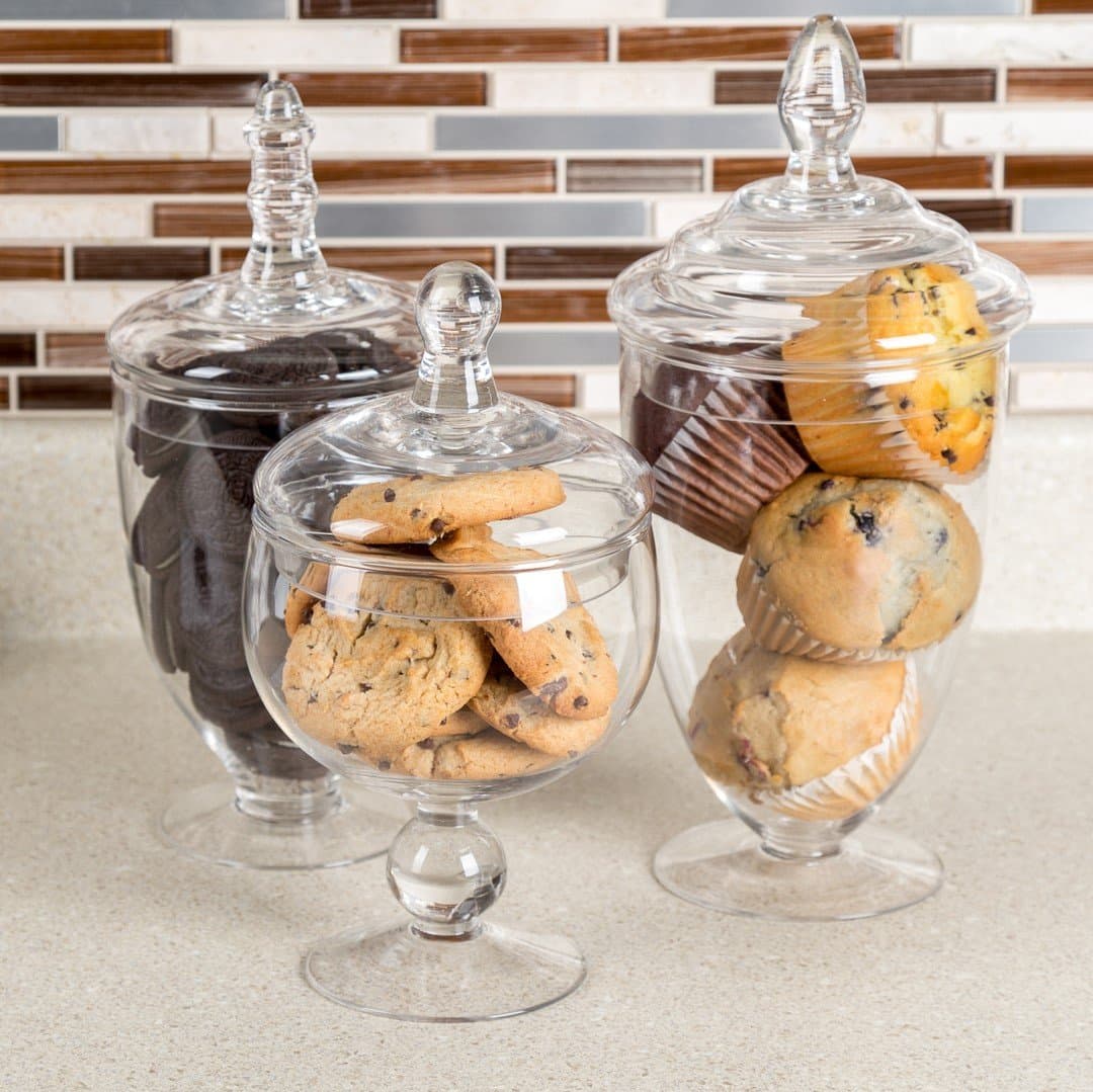 Clear Kitchen Candy Cookie Storage Apothecary Containers Jars Holders, Set of 3