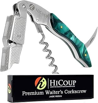 Hicoup Wine Opener - Professional Corkscrews for Wine Bottles w/Foil Cutter and Cap Remover - Manual Wine Key for Servers, Waiters, Bartenders and Home Use - Jade