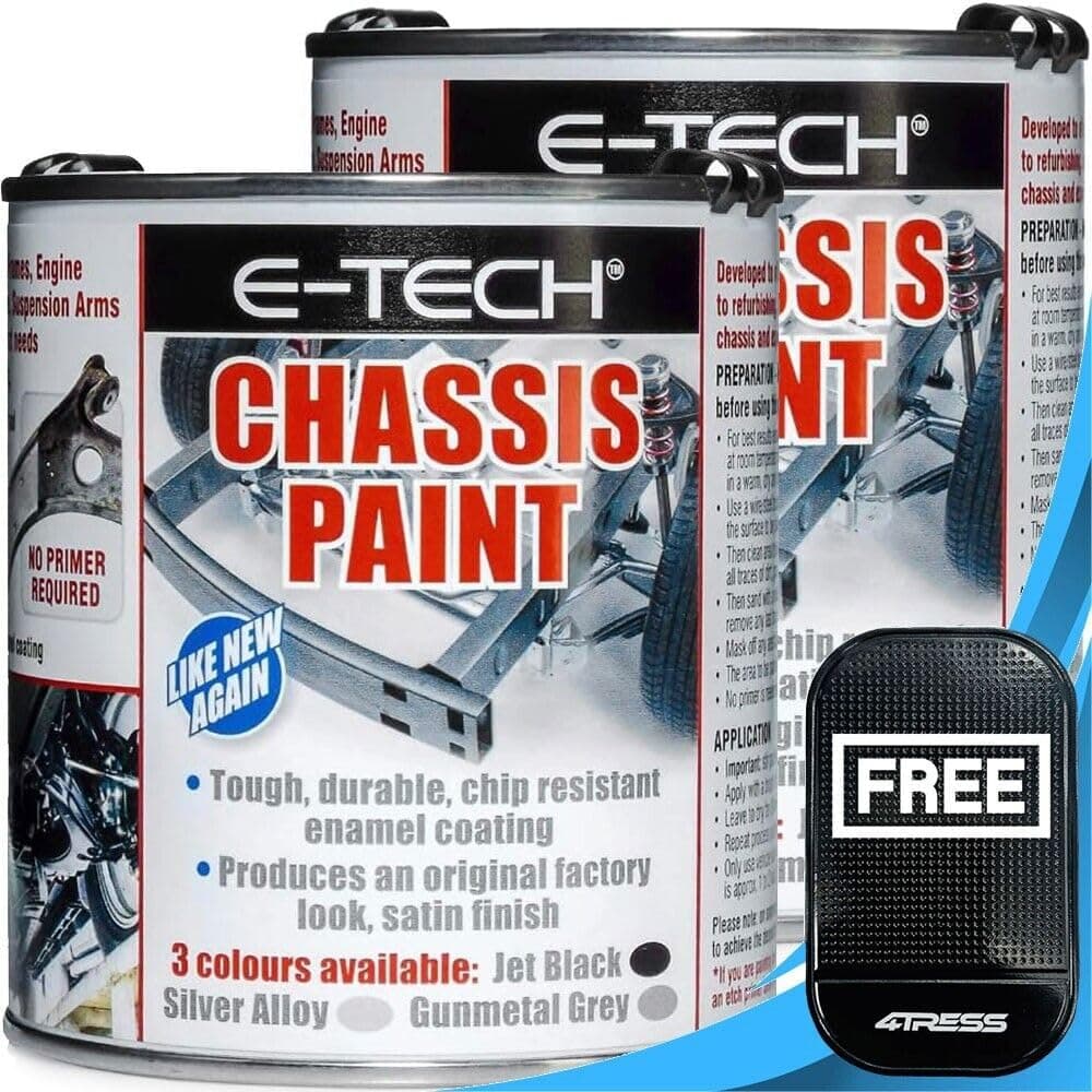 E-Tech 2 x 500ml Silver Chassis Paint for Tough & Durable Protective Coating - Quick Effective Repair, Protects & Restores Vehicle Underbody Non Slip Car Dash Mat (4T-ECHP-Sil)