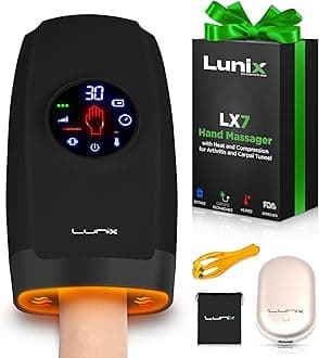 LX7 Touchscreen Electric Hand Massager w/Compression, 4 Levels Pressure Point Therapy Massager for Arthritis, Pain Relief, Carpal Tunnel and Finger Numbness, Shiatsu Massage Machine with Heat