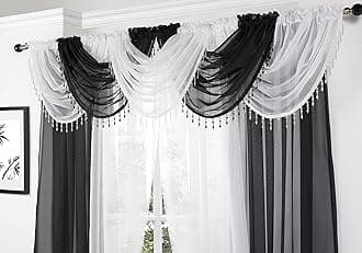 Maple Textiles Voile Curtain Swag with Crystal Beaded Trim (Black Swag)