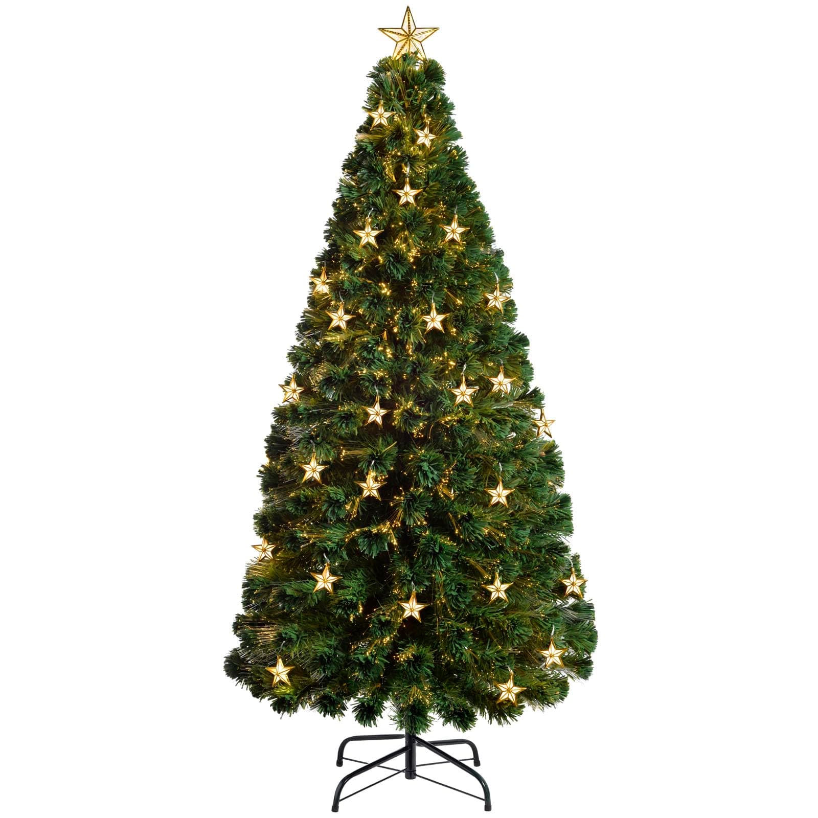 WeRChristmas Pre-Lit Fibre Optic Multi-Function Christmas Tree with Tree Topper, Green, 6 feet/1.8 m