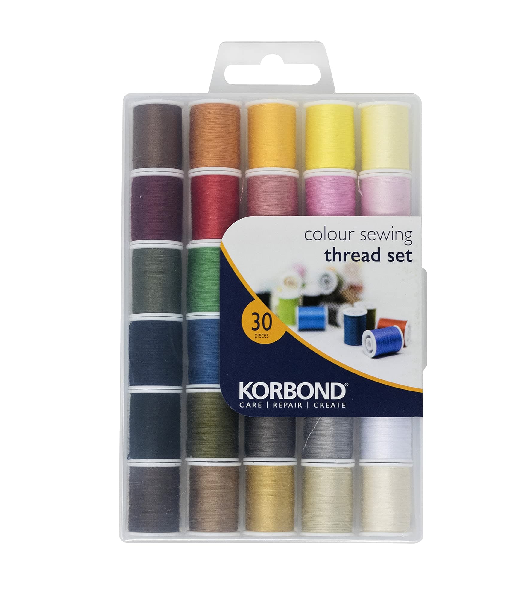 Complete Thread Set-1350m-30 x 45m Colours – Hand and Machine Sewing, Repairs, Crafting, Polyester, Multicoloured, 30 Spool