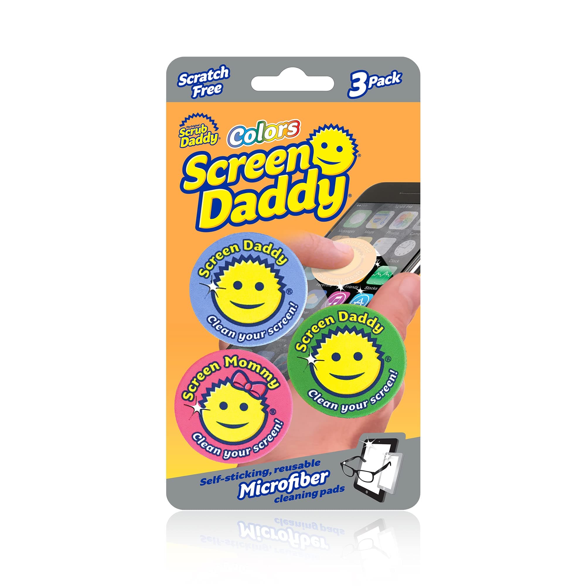 Screen Daddy - Multi-color, Multi-use Microfiber Cleaning Pads for Electronic Screens With Convenient Storage, Scratch Free, Streak Free, Reusable and Washable, 3ct