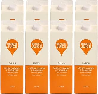 – Pure Carrot, Orange & Turmeric Juice with Vitamin A, C and E - 8 x 1L Pack - Healthy Drinks Superfood