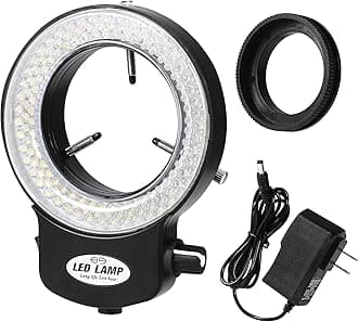 144 LED Ring Microscope Light Adjustable Illuminator, Microscope Lamp LED Ring Light Source for Lab Stereo Microscopes, Camera and Mini Lathe - Black