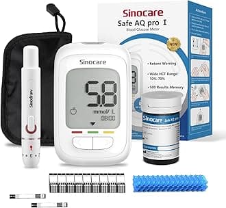 Safe AQ pro I Blood Sugar Monitor, Diabetes Testing Kit with 25pcs Strips & 25pcs Lans., Ketone Test Remind Function, 500 Test Results Storage Blood Glucose Monitor, No Coding, mmol/L