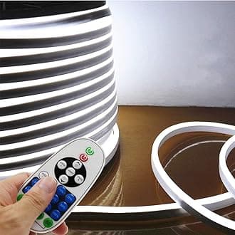 LED NEON Light, IEKOV™ AC 110-120V Flexible LED Neon Strip Lights, 120 LEDs/M, Dimmable, Waterproof 2835 SMD LED Rope Light + Remote Controller for Home Decoration (65.6ft/20m, White)
