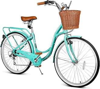 26 Inch Folding Beach Cruiser Bike for Women, 7-Speed Ladies Bike with Basket & Rack, Perfect for City Commuting's Bicycle, Ideal for Women and Adults