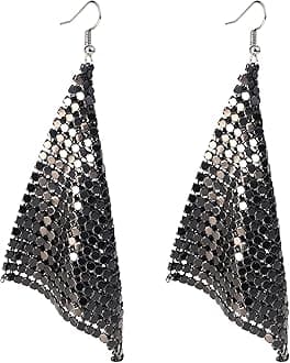 Suyi Trendy Women Earrings Metal Mesh Grid Sequins Tassel Long Drop Dangle Earrings