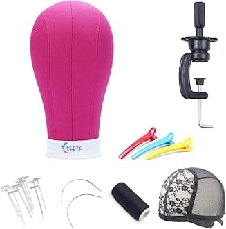 Eerya 22 Inch Wig Head Stand Set for Wig Making Display Styling Training Poly Canvas Block Head with Mount Hole Mannequin Manikin Head Stand(22 Inch)