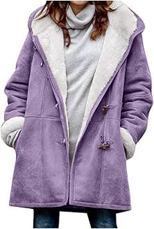 Womens Plus Size Winter Coats Warm Sherpa Fleece Lined Jackets Hooded Parka Faux Suede Pea Coat Outerwear 2024